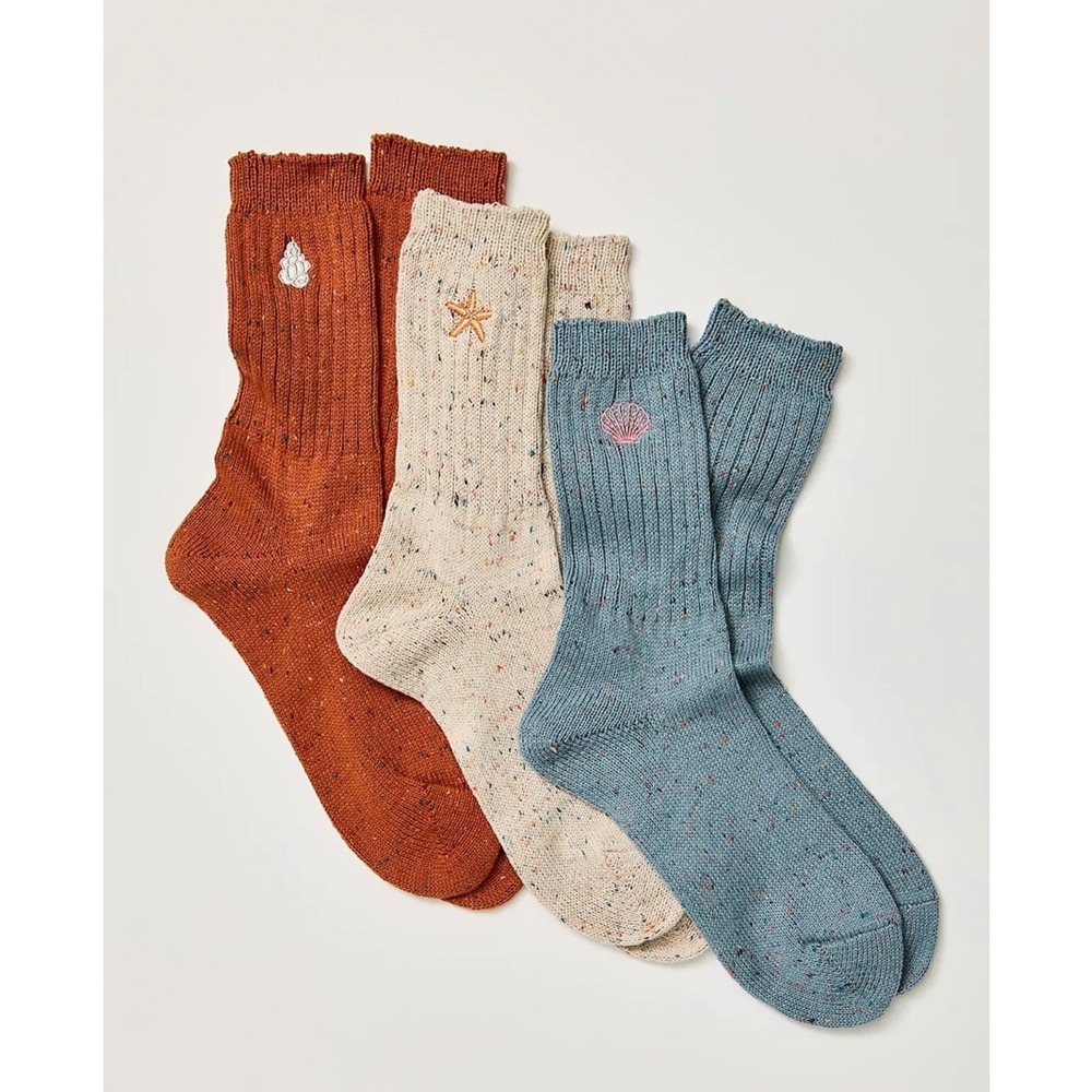 Free People Halcyon Heritage Sock Pack of 3 Seashells Women Size All NWT